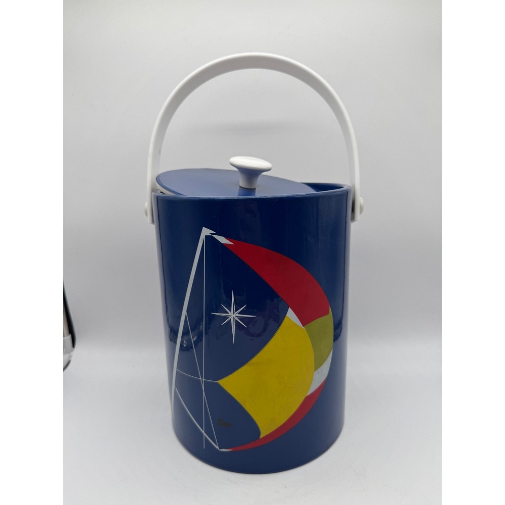Vintage 60s Moldtronics NY Atomic Sailboat Blue Insulated Ice Bucket No 7250 MCM